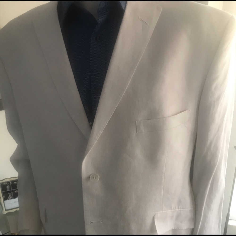 Tom James Custom Made White Linen 2 Pc Siut